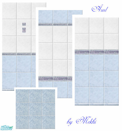 Sims 2 — Azul by Mekhi — Three tiled walls and one matching floor. Enjoy! :)