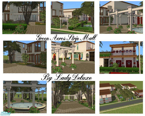 Sims 2 — Green Acres Strip Mall by LadyDeluxe — A mall that has all the sim's needs. Beautifully landscape for those that
