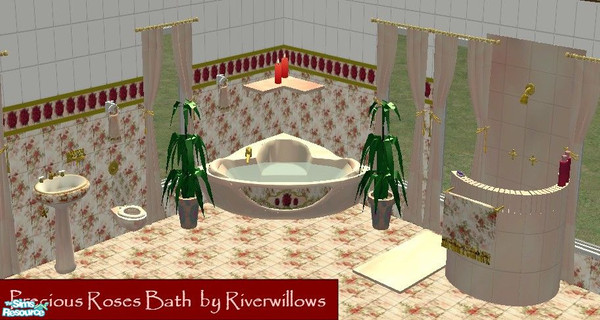 Sims 2 — Precious Roses Bath by Riverwillows — Lovely rose and pink marble bath set by Riverwillows. Based on great