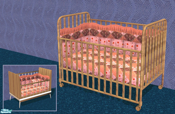 Sims 2 — Funky Pink Crib Bedding by ImmeK — A comfortable patchwork crib bedding in pink and brown based on a texture