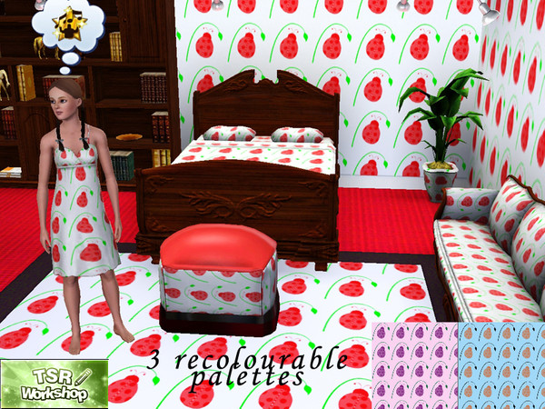 Sims 3 — Lovely Ladybugs 1 Medium by leiaann — A simple yet playful pattern made from ladybugs and leaves, with 3