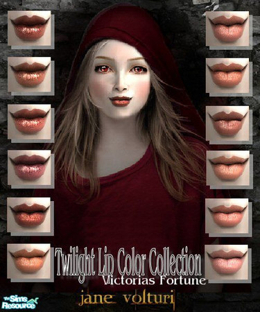 Sims 2 — VF Twilight Lip Color Collection by fortunecookie1 — Here are 12 new lip colors for your Twilight inspired sims.