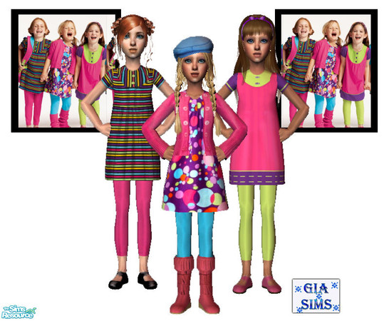 Sims 2 — Fall Colors by giasims — Three brightly colored outfits for girls. See items for individual meshes