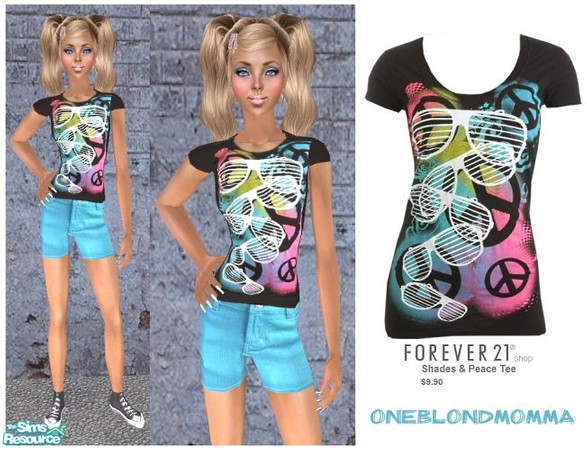 Sims 2 — FOREVER 21\'s \"Shades & Peace Tee & Shorts\"  (Maxis Teen) by Tiff_4_treasures — Hello