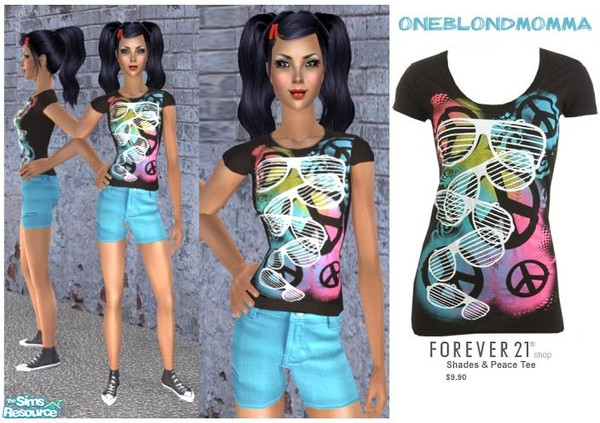 Sims 2 — FOREVER 21\'s \"Shades & Peace Tee & Shorts\"  (Maxis Adult) by Tiff_4_treasures — Hello