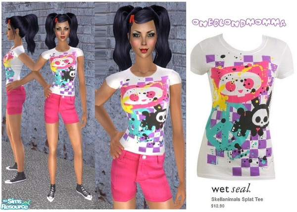 Sims 2 — Wetseal\'s \"Skellanimal Splat Tee & Shorts\" (Maxis Adult) by Tiff_4_treasures — Hello Friends!