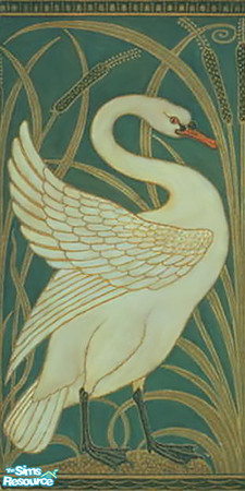 Sims 2 — Art Nouveau Swan Left Wall by 71robert13 — Right facing Swan With gracefully uplifted wings stands on a hill of