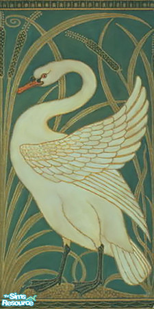 Sims 2 — Art Nouveau Swan Right Wall by 71robert13 — Left facing Swan With gracefully uplifted wings stands on a hill of