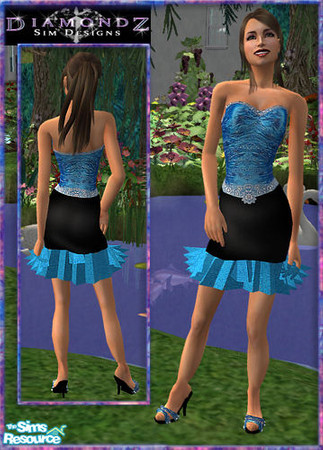 Sims 2 — Blue Crystal - Dress by diamondz1981 — A strapless dress with a blue top and black skirt. This dress has a