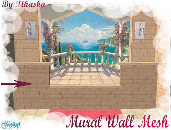 Sims 2 — Mural Wall Set - Mural Wall Mesh  by tlkaska — This beige brick set includes 3 new meshes that interlock with