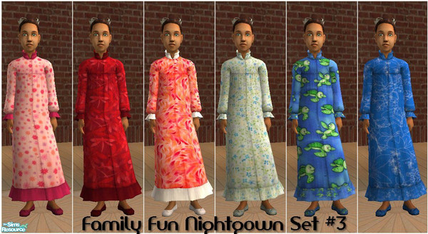 Sims 2 — Family Fun Nightgown Set #3 by scatterjoy — A set of recolors for the Family Fun Stuff girl's nightgown in fun