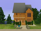 Sims 3 — My Old Kentucky Home (Unfurnished) by KatieKing — Log cabin type home, pond view from rear deck, rolling hills,