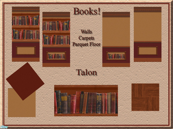 Sims 2 — Books! by Cerulean Talon — Deep textures and rich colors pull together to make an elegant set of walls and