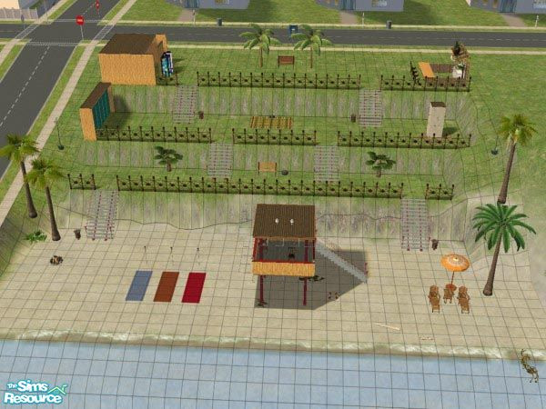 Sims 2 — Bayside Public Beach by Grammy_Moon — A public beach for your sims to enjoy.Includes a place to eat, vending