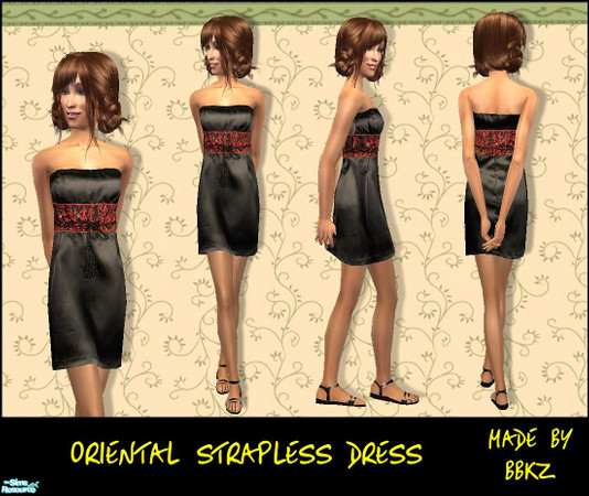 Sims 2 — Oriental Strapless Dress by BBKZ — No mesh needed. No EP required. Enjoy! :-)