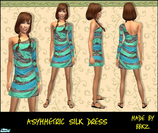 Sims 2 — Asymmetric Silk Dress by BBKZ — No mesh needed. No EP required. Enjoy! :-)