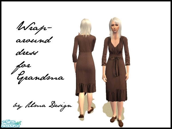 Sims 2 — Wrap-around Dress for Grandma - Cocoa by Uma Design — A soft, feminine knit dress for grandma, together with