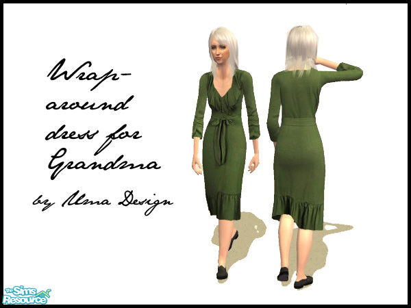 Sims 2 — Wrap-around Dress for Grandma - Forest by Uma Design — A soft, feminine knit dress for grandma, together with