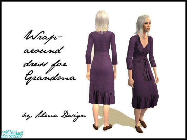 Sims 2 — Wrap-around Dress for Grandma - Aubergine by Uma Design — A soft, feminine knit dress for grandma, together with
