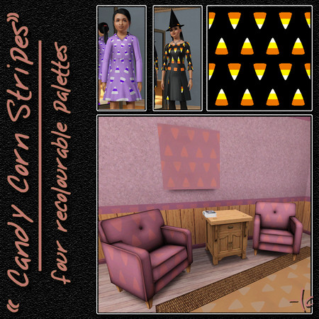 Sims 3 — Halloween 004: Candy Corn Stripes by cruinne — Four recolourable palettes.