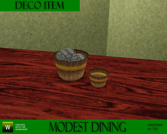 Sims 3 — CD_Modest Deco by TSR Archive — Decoitem for the Modest Dining set, bowl made of wicker with stones. 3