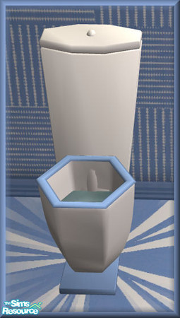 Sims 2 — NK Sunair Hexagon Bath - Toilet by MoMama — White toilet with blue rim.
