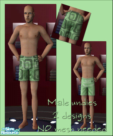 Sims 2 — Green Male Retro Undies by Kiko by Kikowiko — 2 designs, one retro one plain green. Need a color I didn't