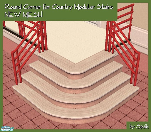 Sims 2 — Round Corner for Country Modular Stairs - MESH by Spaik — Decorative corner to make your modular stairs more