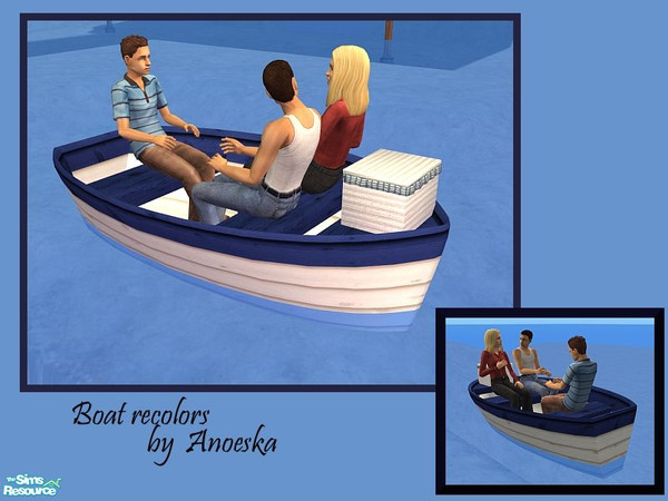 Sims 2 — Boat Recolor - Boat For Sea - Level 0,5 by AnoeskaB — White and blue recolor of the real sittable boat for