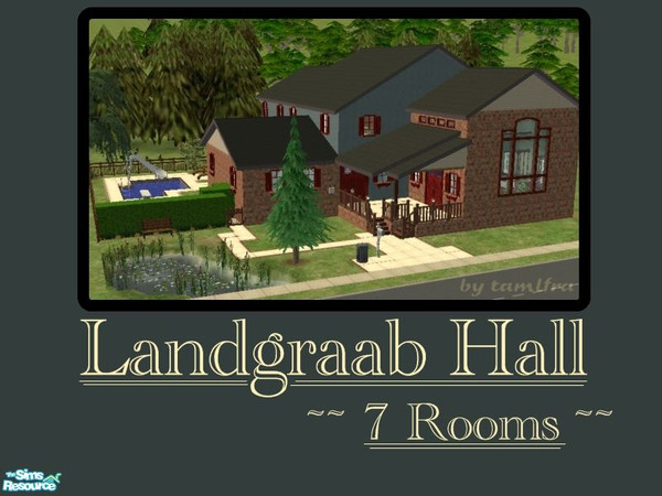Sims 2 — Landgraab Hall  7 rooms by tamlfra — This dorm has it all: pool table; chess; slide; bar; pool & diving
