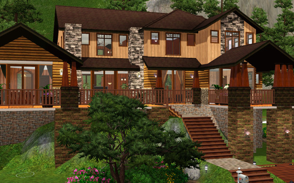 Sims 3 — The Waterfall Lodge by Liugao — This Cabin home is a perfect house for any nature loving sim! *place at 53