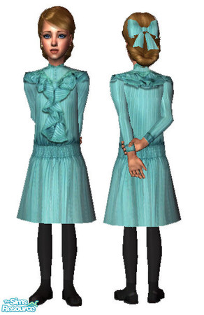 Sims 2 — Blue Green Victorian Dress and Bow by giasims — Blue Green Victorian Dress and Bow