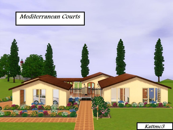 Sims 3 — Mediterranean Courts by kattmc3 — A 3 bedroom,3 bathroom home that wraps around a courtyard. This amazing home
