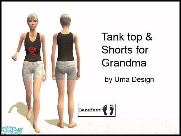 Sims 2 — Barefeet Bleached Denim Shorts for Grandma by Uma Design — Grandma loves to kick off her shoes and free her