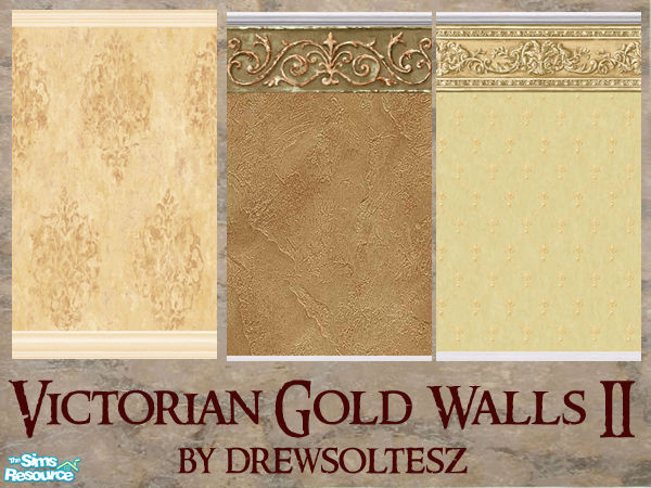 Sims 2 — Victorian Gold Walls II by drewsoltesz — Three different Victorian era gold themed wallpapers to decorate your