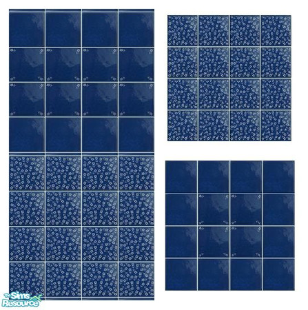 Sims 2 — Indigo set by Mekhi — Shiny dark blue tiles with tiny white flowers - one wall and two floors. Enjoy!