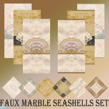 Sims 2 — Faux Marble Seashells W/F Set by Sheera — This set includes 12 items : 6 walls and their 6 matching floors. The