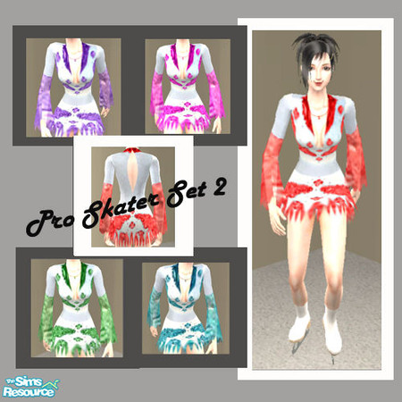 Sims 2 — Pro Skater Set 2 by Saffronzoe — Professional Figure Skating Dresses for your adult sims. Can be found under