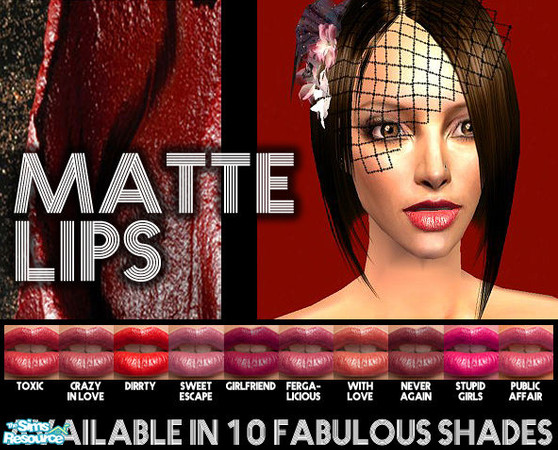 Sims 2 — Matte Lips by 06bek — Velvety color with striking black micro-pearls lavish lips with a moist-matte finish for a