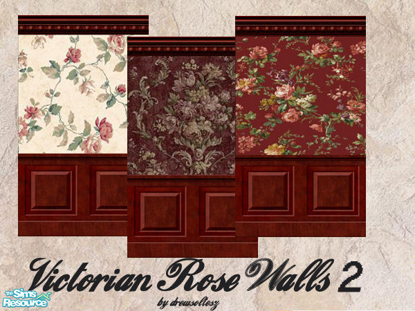 Sims 2 — Victorian Rose Walls II by drewsoltesz — Three different rose-themed Victorian walls for your Sims decorating