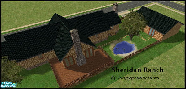 Sims 2 — Sheridan Ranch by loopyproductions — A ranch with a tiny lake in the backyard and a garage with a free pickup in