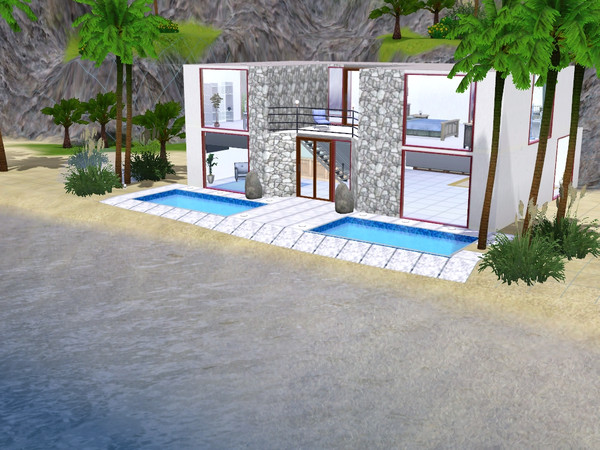 Sims 3 — palm beach house by monkri2001 — 1 bedroom, 1 bathroom, 1 office, big kitchen / livingroom 