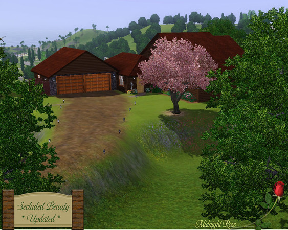 Sims 3 — Secluded Beauty by MidnightRose — This lovely large, secluded beauty is on a large raised lot. This 2 BR, 2 BA
