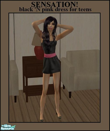 Sims 2 — iSENSATION! - black N\' pink dress for teens by skiva — A beautiful black N\' pink short dress for your teens