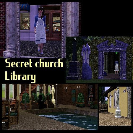 Sims 3 — Secret Church by Freemousse — Community .Church, temple and library.Swimming pools, bibliotheques, checks...