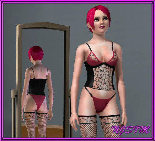 Sims 3 — Lace Lingerie by NJSim by NancyJ — Lace camisole with matching panties and stockings. Nightwear for adult and