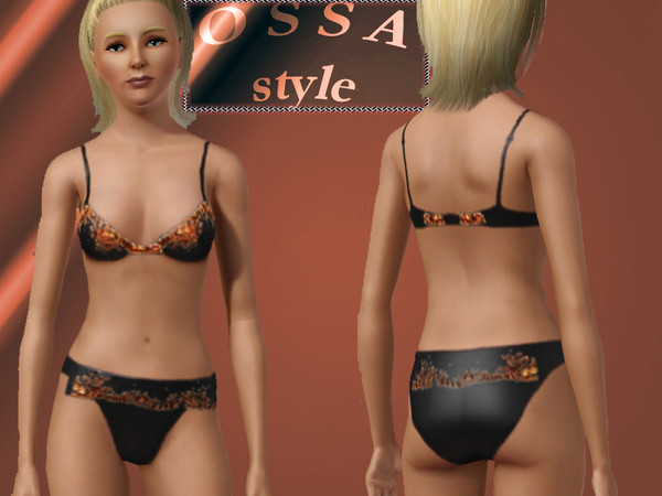 Sims 3 — OSSA - Lingerie 001 by SandraR — Satin Lingerie set with elegant golden embroidery details. From Teens to