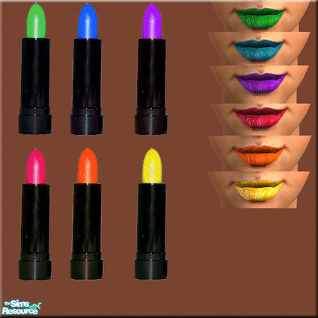 Sims 2 — party lipstick by plmhtfcsq1221 — brightly colored lipstick for all ages in pink, orange, yellow, green, blue