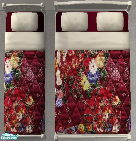 Sims 2 — Sangoire Bedroom - Bedding by Riverwillows — Lovely bedroom set in deep reds, and oriental silk quilting. Base