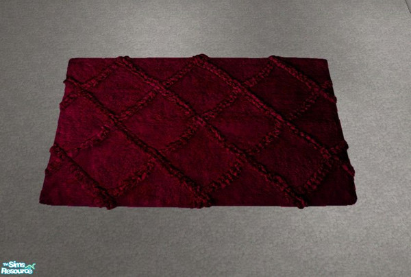Sims 2 — Sangoire Bedroom - Rug by Riverwillows — Lovely bedroom set in deep reds, and oriental silk quilting. Base Game.